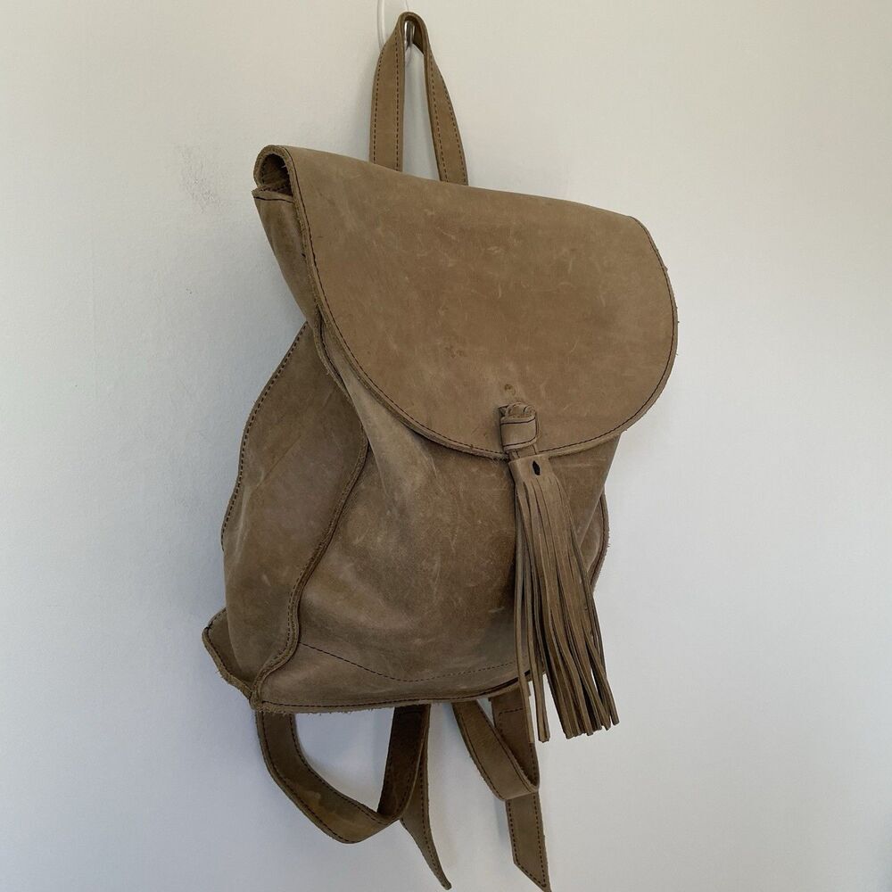 Raven + Lily Emerson Leather Backpack Purse Tassel Fold-Over Closure Brown OS - Picture 3 of 13